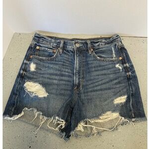American Eagle 90s Boyfriend Shorts Medium Wash Distressed Denim Size 6